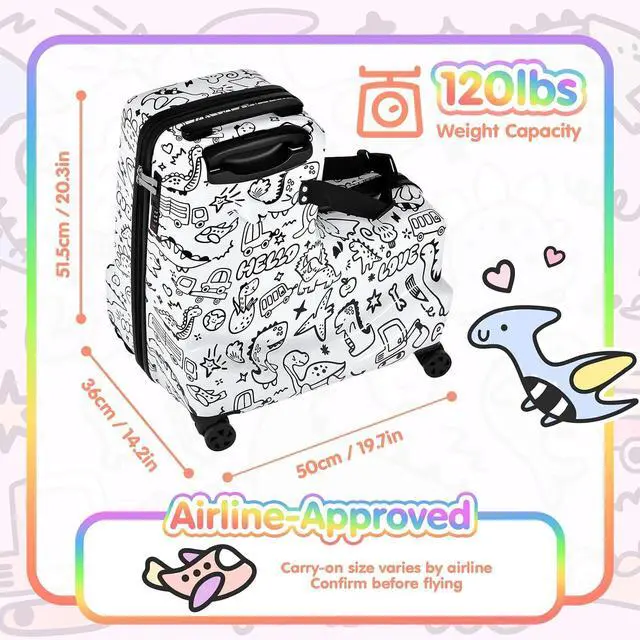 Alt view image 3 of 7 - Kids Ride-On Suitcase, Hardshell Luggage with Safety Belt & TSA Lock | DIY Coloring Design, 4 Spinner Wheels, Safety Belt, Foot Pedal, Lightweight & Durable Shell, Stable Ride Design