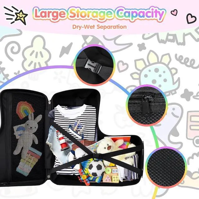Alt view image 5 of 7 - Kids Ride-On Suitcase, Hardshell Luggage with Safety Belt & TSA Lock | DIY Coloring Design, 4 Spinner Wheels, Safety Belt, Foot Pedal, Lightweight & Durable Shell, Stable Ride Design
