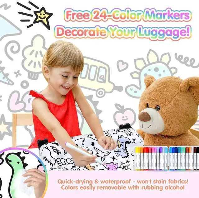 Alt view image 6 of 7 - Kids Ride-On Suitcase, Hardshell Luggage with Safety Belt & TSA Lock | DIY Coloring Design, 4 Spinner Wheels, Safety Belt, Foot Pedal, Lightweight & Durable Shell, Stable Ride Design