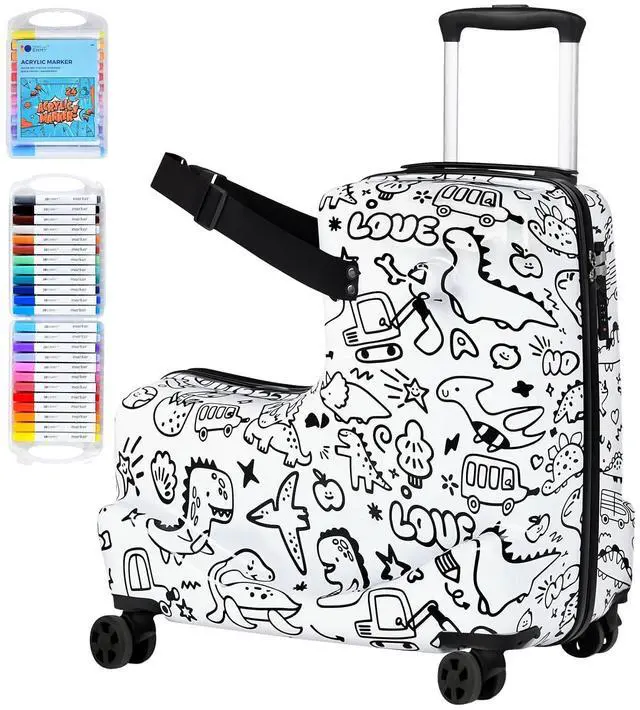 Main image of Kids Ride-On Suitcase, Hardshell Luggage with Safety Belt & TSA Lock | DIY Coloring Design, 4 Spinner Wheels, Safety Belt, Foot Pedal, Lightweight & Durable Shell, Stable Ride Design
