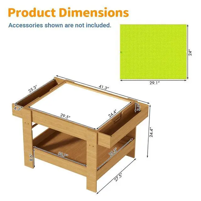 Alt view image 2 of 7 - 5-in-1 Light Table for Kids with Reversible Tabletop & Storage Space | Sensory Activity Table, Reversible Tabletop with Building Block & Painting Surface, 3-Color Light Box for Preschool Playroom