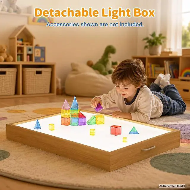 Alt view image 4 of 7 - 5-in-1 Light Table for Kids with Reversible Tabletop & Storage Space | Sensory Activity Table, Reversible Tabletop with Building Block & Painting Surface, 3-Color Light Box for Preschool Playroom