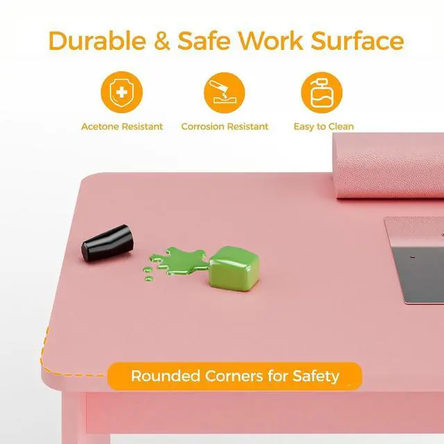 Alt view image 6 of 7 - Manicure Table, L-Shaped Nail Tech Desk with Dust Collector, Reversible Rotating Table & Storage Shelf, Acetone Resistant Beauty Salon Station, Pink