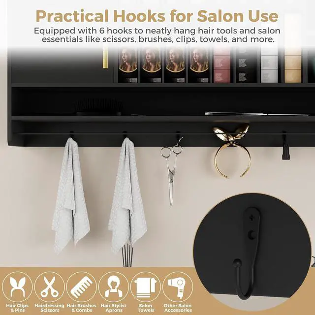 Alt view image 4 of 7 - Hair Color Organizer Rack, Wall Mounted Salon Station with Storage Cabinet and Adjustable Shelves, Holds 100+ Hair Dye Tubes, Barbershop Beauty and Spa Furniture