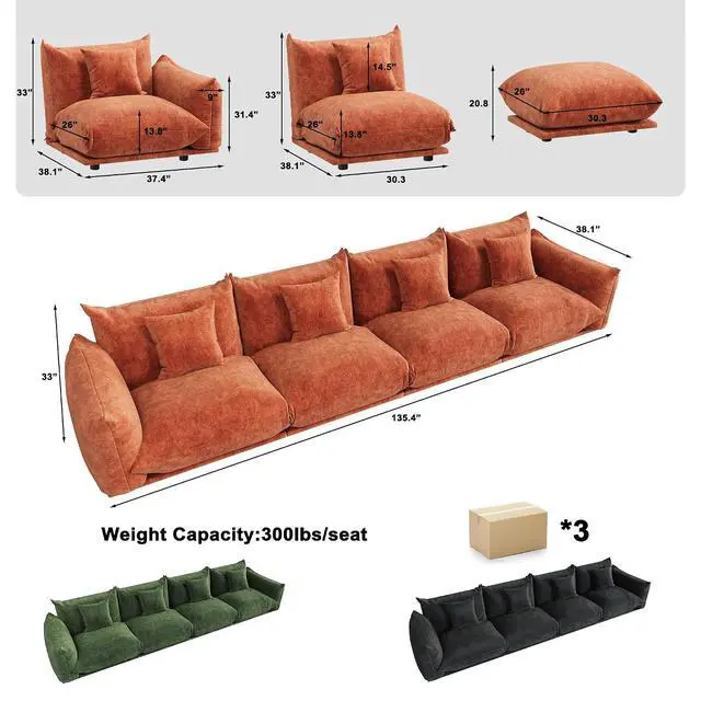 Alt view image 2 of 7 - Chenille Modular Sectional Sofa, Minimalist Cloud Couch with Plush Cushion | Flexible Configurations, Cloud-Like Comfort, Deep Seating, Pet-Friendly Upholstery, Durable Frame Support, Easy Assembly