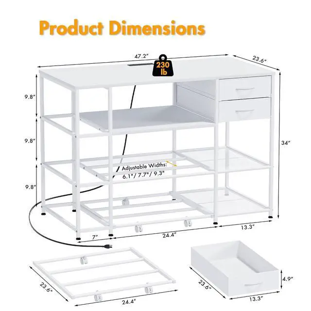 Alt view image 2 of 7 - 3D Printer Stand with Rolling Filament Drawer (White) | Heavy Duty Metal Frame, 3-Tier Filament Storage, Built-in Power Outlet, 65 Spools Capacity for Garage, Studio, and Office