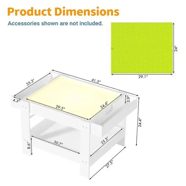 Alt view image 2 of 7 - 5-in-1 Light Table for Kids with Reversible Tabletop & Storage Space | Sensory Activity Table, Reversible Tabletop with Building Block & Painting Surface, 3-Color Light Box for Preschool Playroom