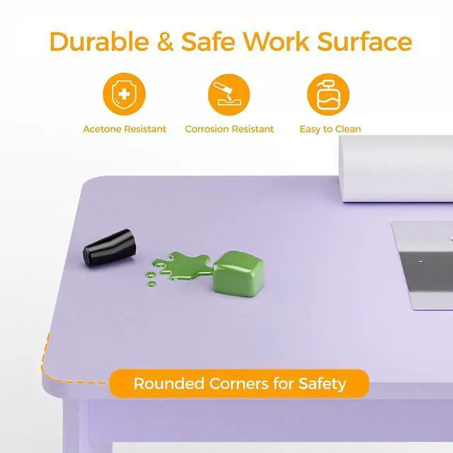 Alt view image 6 of 7 - Manicure Table, L-Shaped Nail Tech Desk with Dust Collector, Reversible Rotating Table & Storage Shelf, Acetone Resistant Beauty Salon Station, Purple