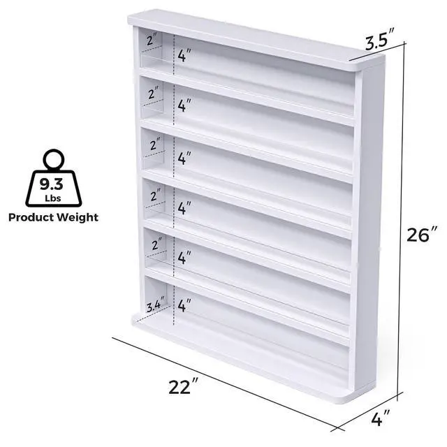 Alt view image 3 of 7 - Wood Nail Polish Organizer, Wall Mount Polish Rack w/Acrylic Baffles, 6 Layers Nail Salon Storage Display Shelves, Holds 120+Bottles Perfume Essential Oil, 2 Packs, White