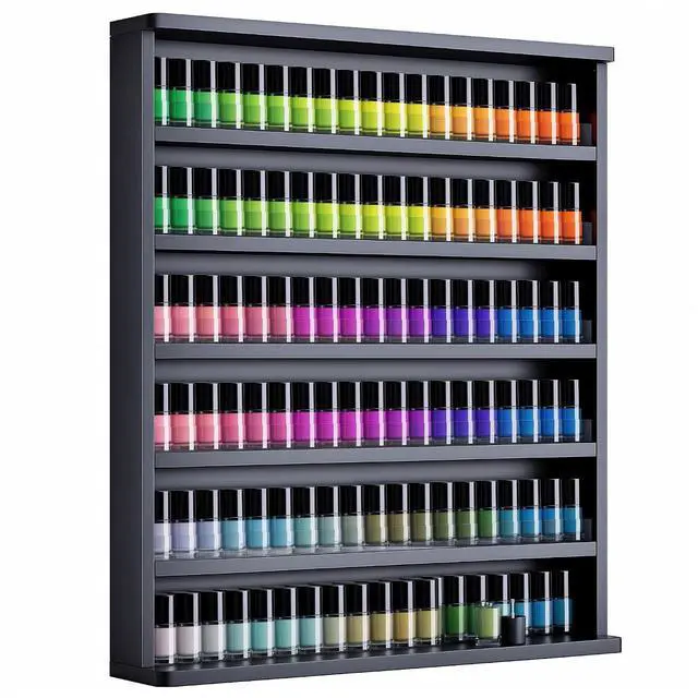 Main image of Wood Nail Polish Organizer, Wall Mount Polish Rack w/Acrylic Baffles, 6 Layers Nail Salon Storage Display Shelf, Holds 120+Bottles Perfume Essential Oil, Black