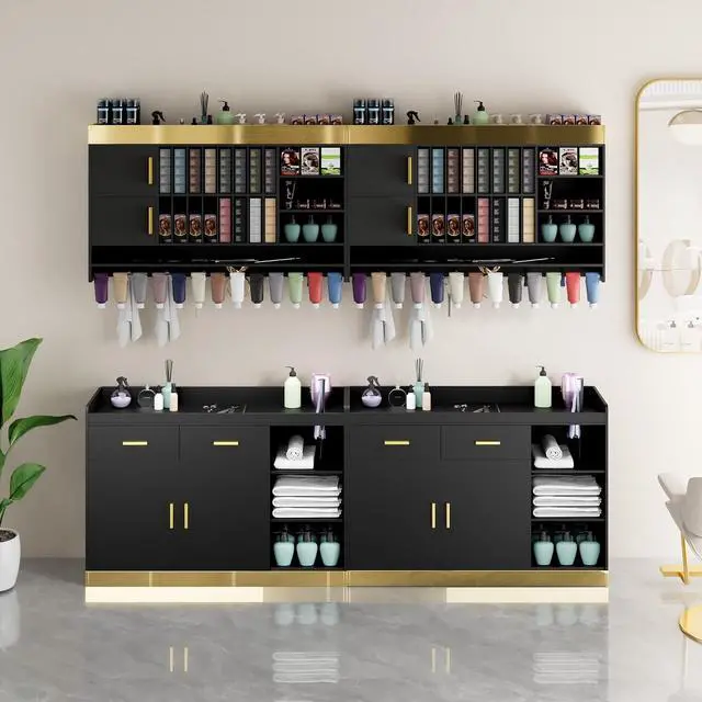 Alt view image 6 of 7 - Hair Color Organizer Rack, Wall Mounted Salon Station with Storage Cabinet and Adjustable Shelves, Holds 100+ Hair Dye Tubes, Barbershop Beauty and Spa Furniture