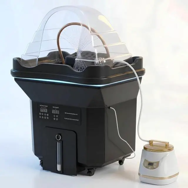 Main image of Professional Head Spa Equipment with Thermostatic Waterfall Circulation, 60L Water Tank, Mobile Shampoo Basin with Steam & LED Therapy for Salon Scalp Care (Black)