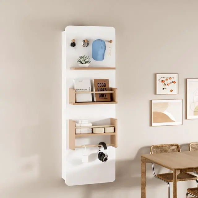 Alt view image 2 of 7 - Wall Mounted Ironing Board Cabinet with Storage, Foldable Wall Ironing Board with Sliding Door, Wall Mount Space Saving Ironing Station for Laundry Room, Living Room, Entrance