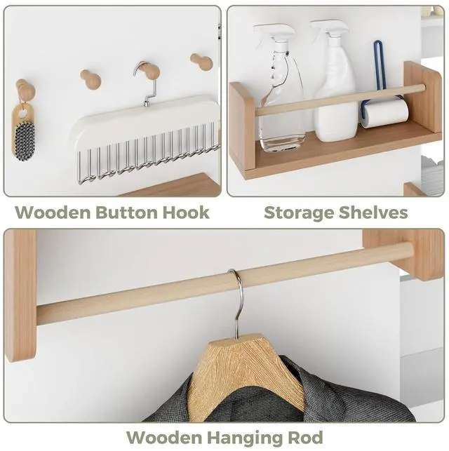 Alt view image 6 of 7 - Wall Mounted Ironing Board Cabinet with Storage, Foldable Wall Ironing Board with Sliding Door, Wall Mount Space Saving Ironing Station for Laundry Room, Living Room, Entrance