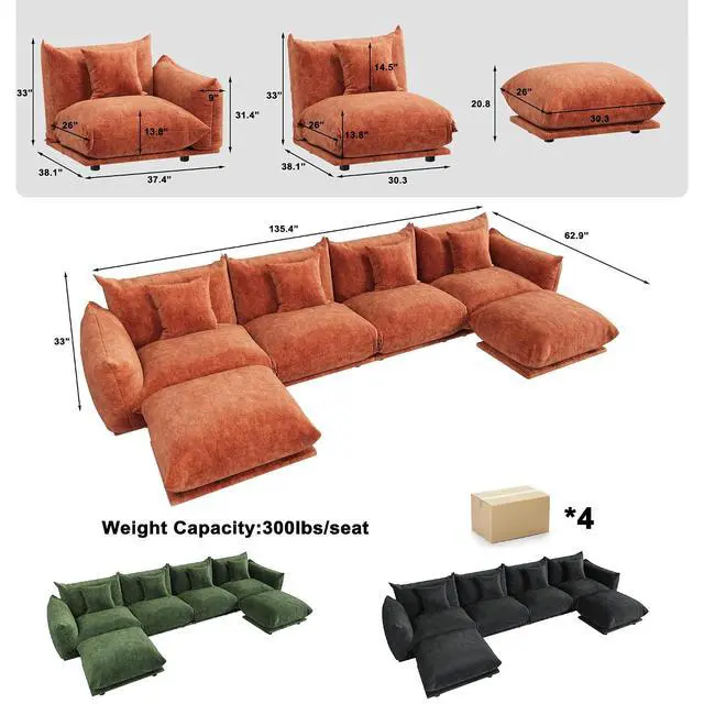 Alt view image 2 of 7 - Chenille Modular Sectional Sofa, Minimalist Cloud Couch with Plush Cushion | Flexible Configurations, Cloud-Like Comfort, Deep Seating, Pet-Friendly Upholstery, Durable Frame Support, Easy Assembly