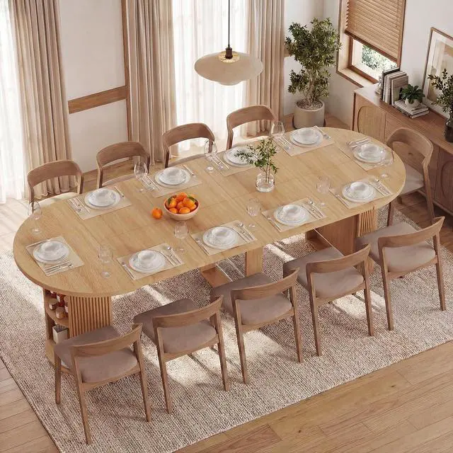 Main image of Modern Extendable Round Dining Table with Storage | 38.6" to 110.2" Expandable Fluted Table for 2-12 People, Space Saving Table for Party, Celebration
