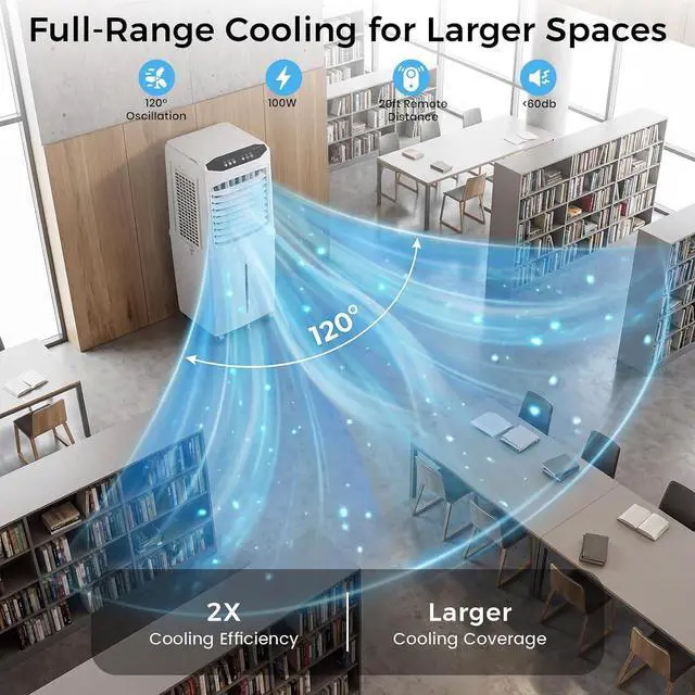 Alt view image 3 of 7 - 18Gal Swamp Cooler, 3300CFM Evaporative Cooler with Detachable Foldable Water Tank,120°Oscillation,12H Timer,3 Speeds,Portable Air Conditioner for Room,Indoor,Outdoor (white, 18 GAL)