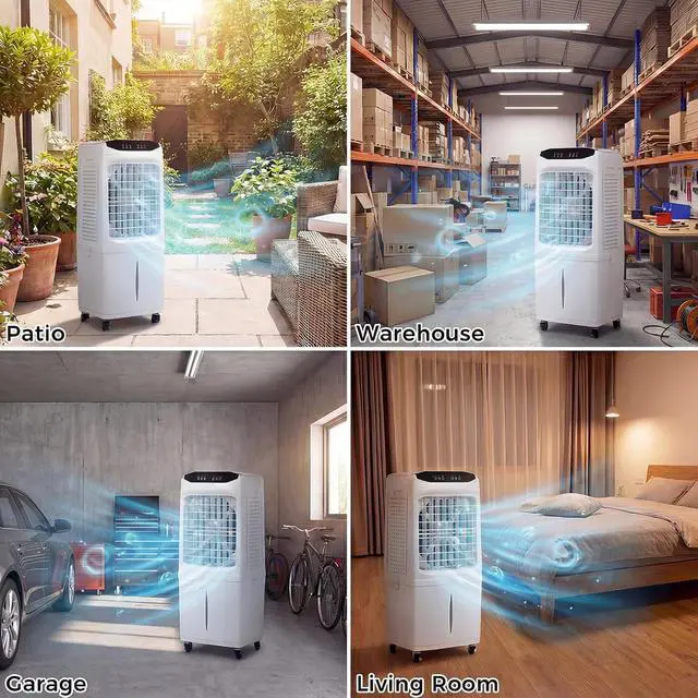 Alt view image 7 of 7 - 18Gal Swamp Cooler, 3300CFM Evaporative Cooler with Detachable Foldable Water Tank,120°Oscillation,12H Timer,3 Speeds,Portable Air Conditioner for Room,Indoor,Outdoor (white, 18 GAL)