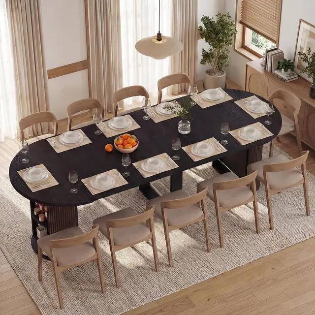 Main image of Modern Extendable Round Dining Table with Storage | 38.6" to 110.2" Expandable Fluted Table for 2-12 People, Space Saving Table for Party, Meeting, Celebration