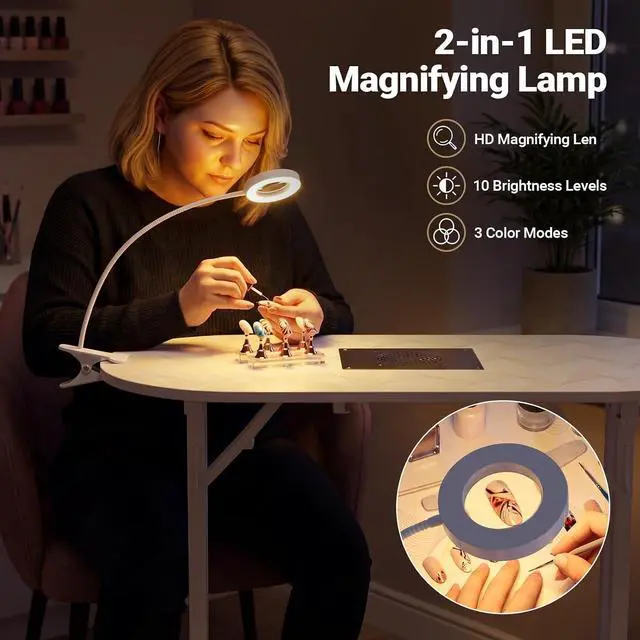 Alt view image 5 of 7 - Foldable Portable Nail Desk Manicure Table w/ Dust Collector & Lamp, White | Rolling Nail Station w/ Drawer, Mobile Manicure Desk, Home Travel Salon, Wrist Cushion, Lockable Wheels, 4 Hooks, Dust Bags