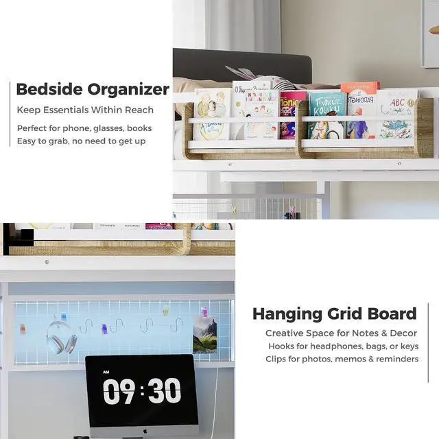 Alt view image 7 of 7 - Full Over Twin Loft Bunk Bed with Desk, Stairs, Drawers & Storage Shelves, L-Shaped Metal Bunk Bed with Charging Station & LED Light for Kids, Teens, Adults (Full Over Twin)