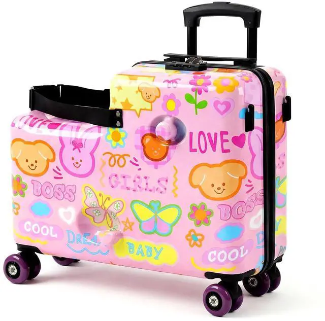 Main image of 20" Kids Ride On Suitcase, Lightweight Hardshell Travel Luggage with Wheels | Child Safety Design, Built-In Safety Belt, Stable Footrest, 360° Spinner Wheels, TSA Lock, Cute Pattern, Organized Storage