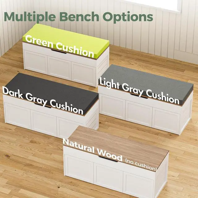Alt view image 5 of 7 - L-Shaped Corner Storage Bench with Cushion, Backless Wood Bench with Hidden Storage, for Dining Nook, Kitchen, Entryway, Cloakroom (Bench+Green Cushion)