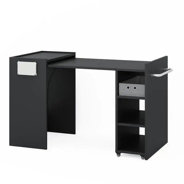 Alt view image 6 of 6 - Foldable Manicure Table Nail Desk, Expandable Nail Tech Table with Storage Fabric Drawer & Adjustable Shelves, Wall Mount Nail Station Modern Multipurpose Table for Home Office Beauty Spa Salon, Black
