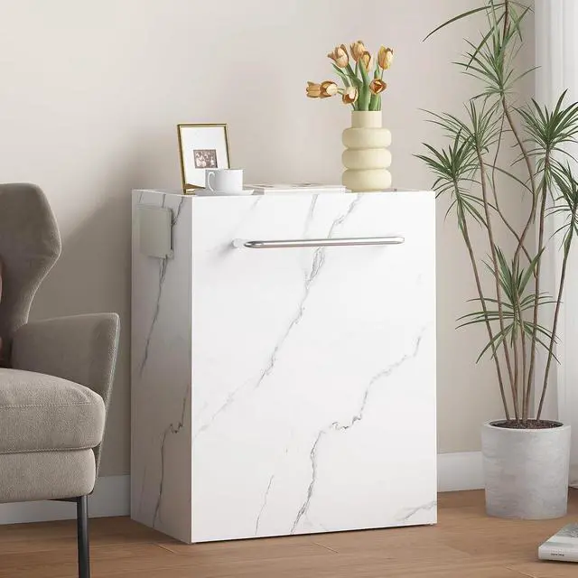 Alt view image 3 of 6 - Foldable Manicure Table Nail Desk, Expandable Nail Tech Table with Storage Fabric Drawer Adjustable Shelf, Wall Mount Nail Station Modern Multipurpose Table Home Office Beauty Spa Salon, White Marble