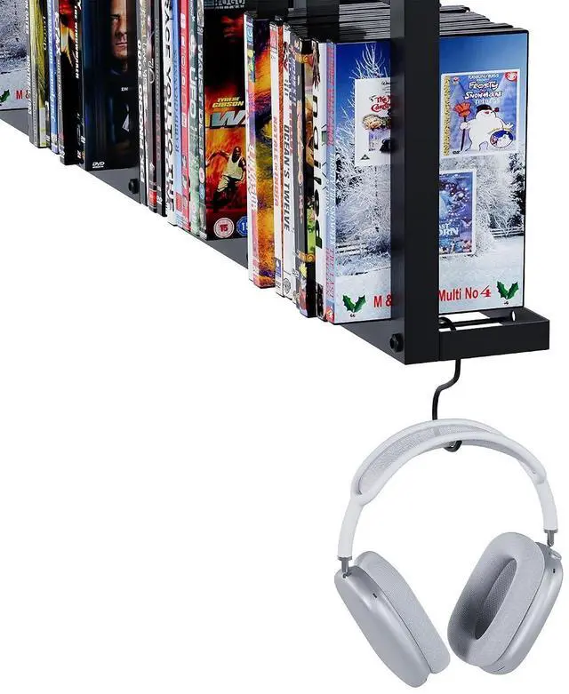 Alt view image 4 of 7 - Wall-Mounted CD Storage Shelf with DIY LED Strip, Floating Media Storage Rack with Hooks, Cube Organizer for Video Games Set of 3