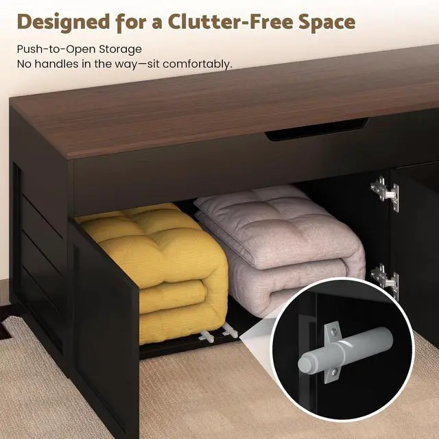 Alt view image 5 of 7 - L-Shaped Corner Storage Bench with Cushion, Backless Wood Bench with Hidden Storage, for Dining Nook, Kitchen, Entryway, Cloakroom (White+Walnut (No Cushion))