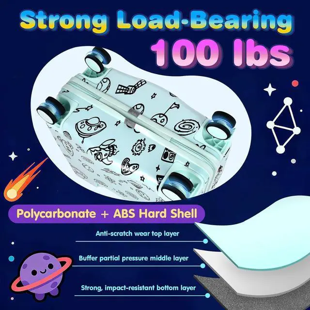 Alt view image 5 of 7 - Kids Ride-On Suitcase with Cute Ears, 20" Carry-On Luggage with TSA Lock | DIY Coloring Design, 4 Spinner Wheels, Pull Rope, Foot Pedal, Lightweight & Durable Shell, Stable Ride Design
