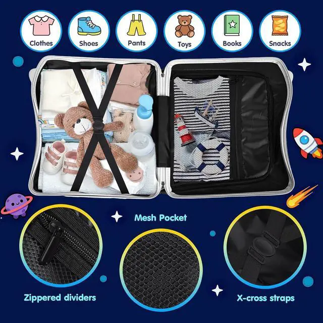 Alt view image 4 of 7 - Kids Ride-On Suitcase with Cute Ears, 20" Carry-On Luggage with TSA Lock | DIY Coloring Design, 4 Spinner Wheels, Pull Rope, Foot Pedal, Lightweight & Durable Shell, Stable Ride Design