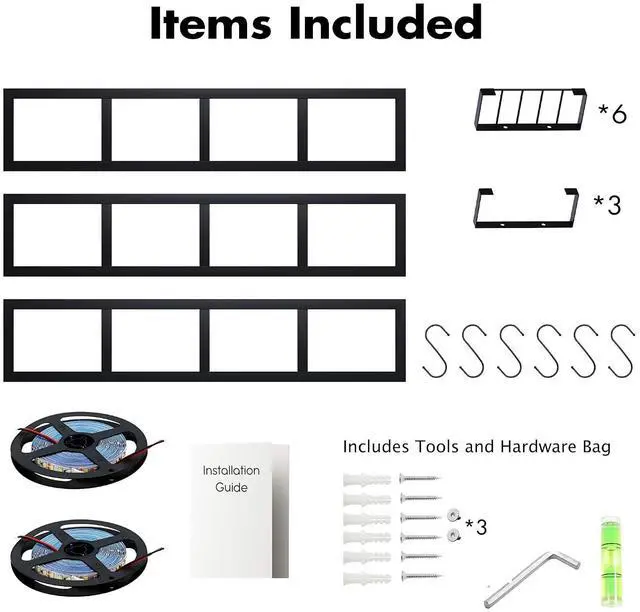 Alt view image 7 of 7 - Wall-Mounted CD Storage Shelf with DIY LED Strip, Floating Media Storage Rack with Hooks, Cube Organizer for Video Games Set of 3