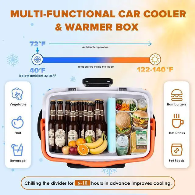 Alt view image 3 of 7 - 32Quart (30L) Electric Car Cooler & Warmer with Wheels & Handle | 12 Volt DC & 110V AC Thermoelectric Car Refrigerator, Portable Plug in Cooler for Car, Camping, Travel, Truck, Picnic