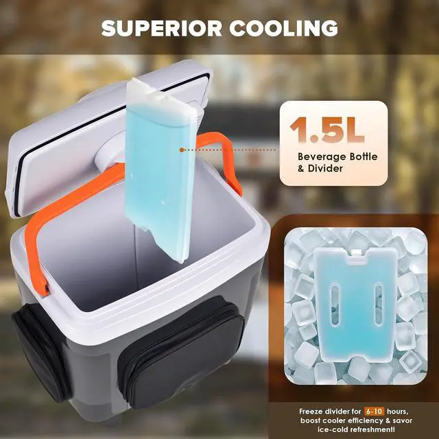 Alt view image 4 of 7 - 32Quart (30L) Electric Car Cooler & Warmer with Wheels & Handle | 12 Volt DC & 110V AC Thermoelectric Car Refrigerator, Portable Plug in Cooler for Car, Camping, Travel, Truck, Picnic