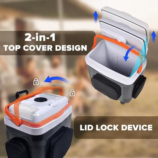 Alt view image 6 of 7 - 32Quart (30L) Electric Car Cooler & Warmer with Wheels & Handle | 12 Volt DC & 110V AC Thermoelectric Car Refrigerator, Portable Plug in Cooler for Car, Camping, Travel, Truck, Picnic