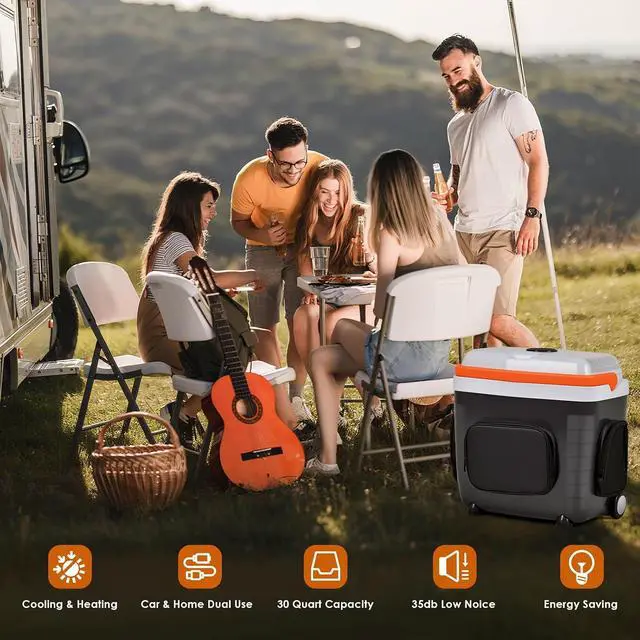 Alt view image 7 of 7 - 32Quart (30L) Electric Car Cooler & Warmer with Wheels & Handle | 12 Volt DC & 110V AC Thermoelectric Car Refrigerator, Portable Plug in Cooler for Car, Camping, Travel, Truck, Picnic