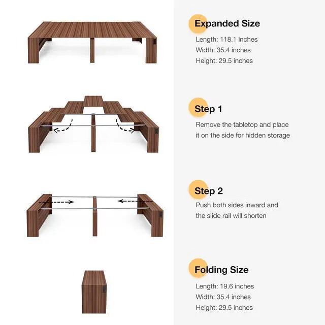 Alt view image 2 of 7 - 19.6"-118.1" Modern Extendable Dining Table with Outlet, 2 to 12 People Space Saving Expanding Table with Storage for Party, Weddings, Meetings, Celebrations (Brown)