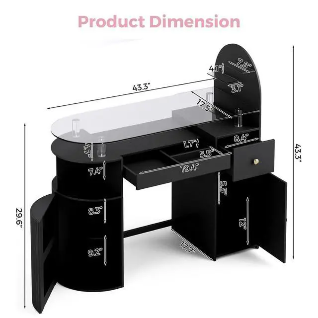 Alt view image 2 of 7 - Manicure Table Nail Station with Tempered Glass Top, Professional Nail Tech Desk with Storage Cabinet & Drawer, Acetone Resistant, for Nail Beauty Salon Workstation(Black)
