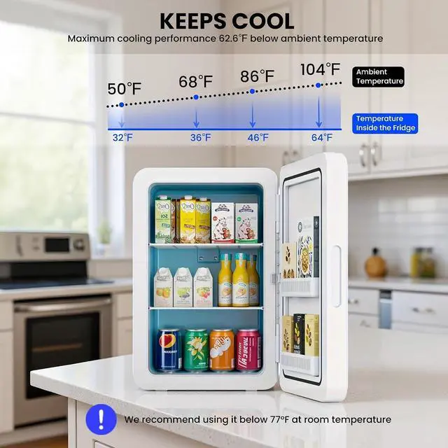 Alt view image 4 of 7 - 22L/30Cans Mini Fridge for Bedroom, Portable Cooler & Warmer | Mini Refrigerator with Glass Front, Small Cooler for Car Office Desk & Dorm Room Food Beverage Skincare Makeup Cosmetics