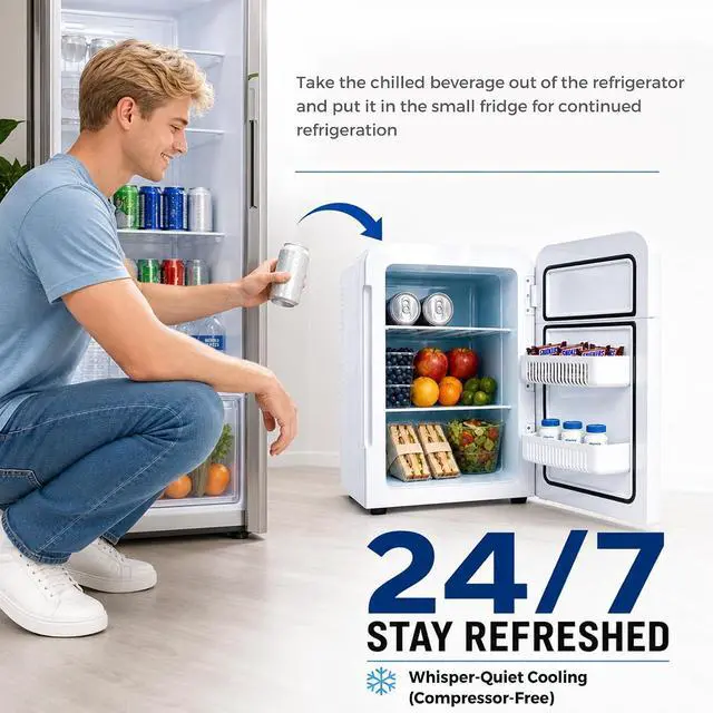 Alt view image 6 of 7 - 22L/30Cans Mini Fridge for Bedroom, Portable Cooler & Warmer | Mini Refrigerator with Glass Front, Small Cooler for Car Office Desk & Dorm Room Food Beverage Skincare Makeup Cosmetics