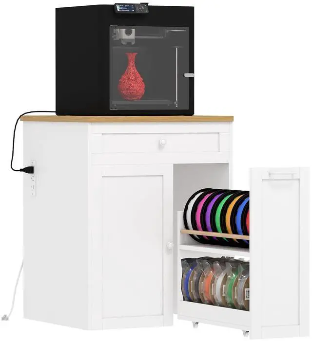 Main image of 3D Printer Cabinet with Rolling Filament Storage Drawer | Wood Desktop, Built-in Power Outlet, Vibration-Reducing Design, Adjustable Shelf, Heavy Duty for Home Studio Office