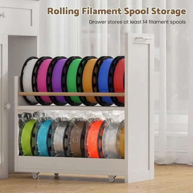 Alt view image 4 of 7 - 3D Printer Cabinet with Rolling Filament Storage Drawer | Wood Desktop, Built-in Power Outlet, Vibration-Reducing Design, Adjustable Shelf, Heavy Duty for Home Studio Office