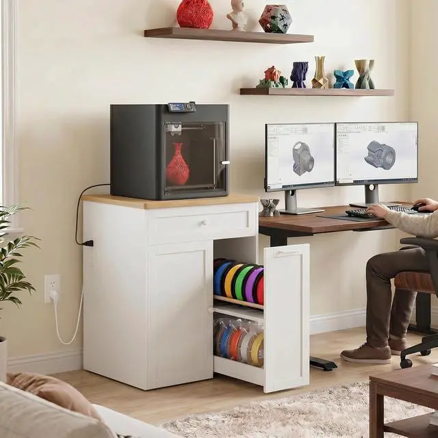 Alt view image 5 of 7 - 3D Printer Cabinet with Rolling Filament Storage Drawer | Wood Desktop, Built-in Power Outlet, Vibration-Reducing Design, Adjustable Shelf, Heavy Duty for Home Studio Office
