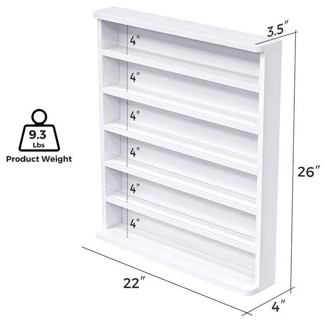Alt view image 3 of 7 - Wall Mount Nail Polish Organizer, Wooden 6-Tier Polish Shelf & Display Rack w/Acrylic Baffle - Holds 140+ Bottles of Nail Polish, Essential Oils & Perfume for Home, Spa & Nail Studio, White