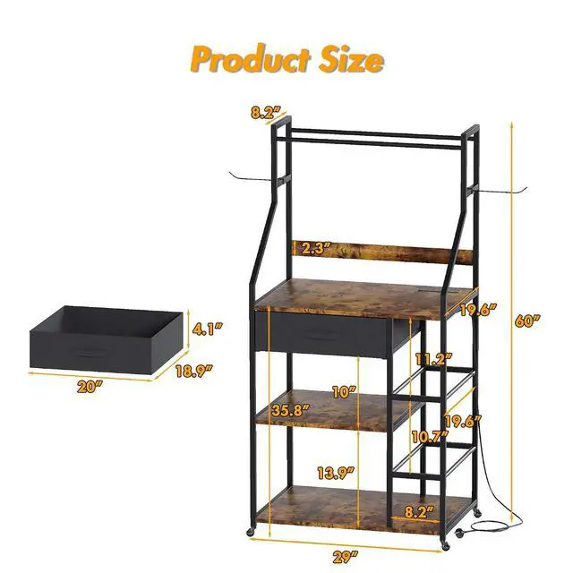 Alt view image 2 of 7 - 3D Printer Stand with Filament Storage, 3D Printer Rack with Drawer and Outlet, Heavy Duty Metal Frame 3D Printer Table with Locking Wheel for Home Office Studio Garage