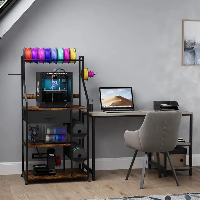 Alt view image 5 of 7 - 3D Printer Stand with Filament Storage, 3D Printer Rack with Drawer and Outlet, Heavy Duty Metal Frame 3D Printer Table with Locking Wheel for Home Office Studio Garage