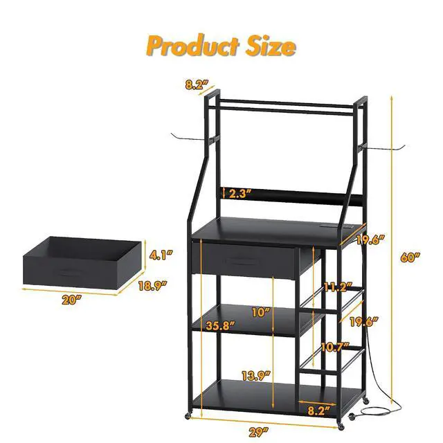 Alt view image 2 of 7 - 4-Tier 3D Printer Stand with Filament Storage, 3D Printer Rack with Drawer and Outlet, Heavy Duty Metal Frame 3D Printer Table with Locking Wheel for Home Office Studio Garage (Black)
