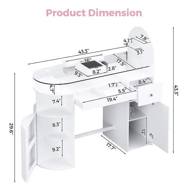 Alt view image 2 of 7 - Manicure Table with Dust Collector, Professional Nail Tech Desk with Tempered Glass Top, Storage Cabinet & Drawer, Acetone Resistant, for Nail Beauty Salon Workstation(White)